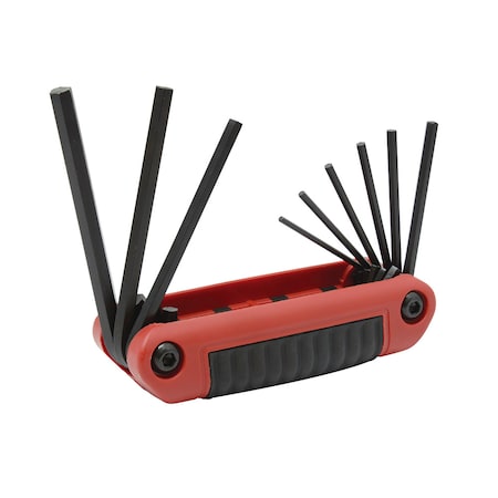 Urrea Bimaterial handle folding SAE hex key set 9Pc 4977B